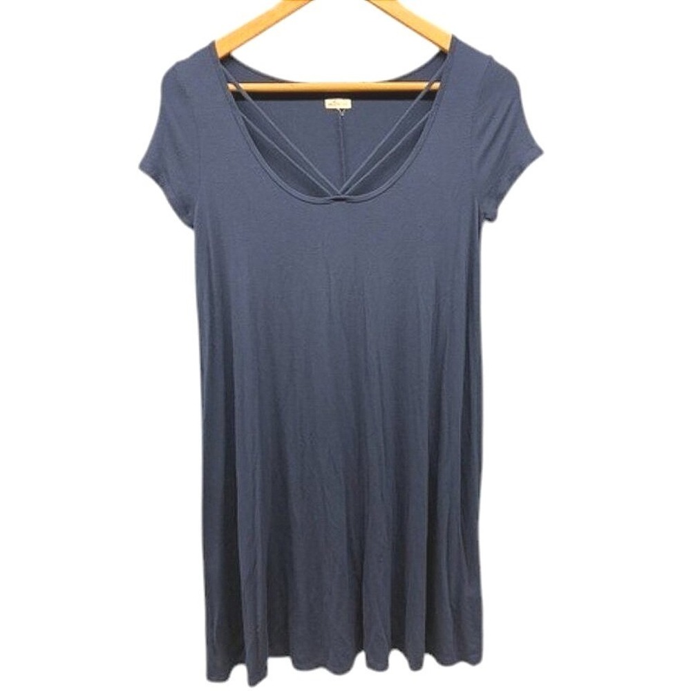 Hollister Women's S Swing Dress Navy Blue Scoop Neck Crisscross Casual Summer